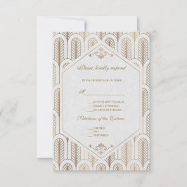 Great Gatsby Art Deco Gold White Wedding RSVP Karte