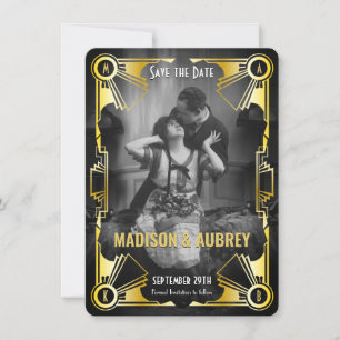 Great Gatsby Art Deco Hochzeit Gold & Black Foto Save The Date