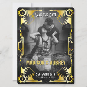 Great Gatsby Art Deco Hochzeit Gold & Black Foto Save The Date