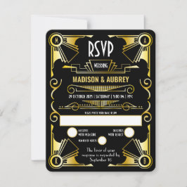 Great Gatsby Art Deco Hochzeit Opulent Gold & Blac RSVP Karte