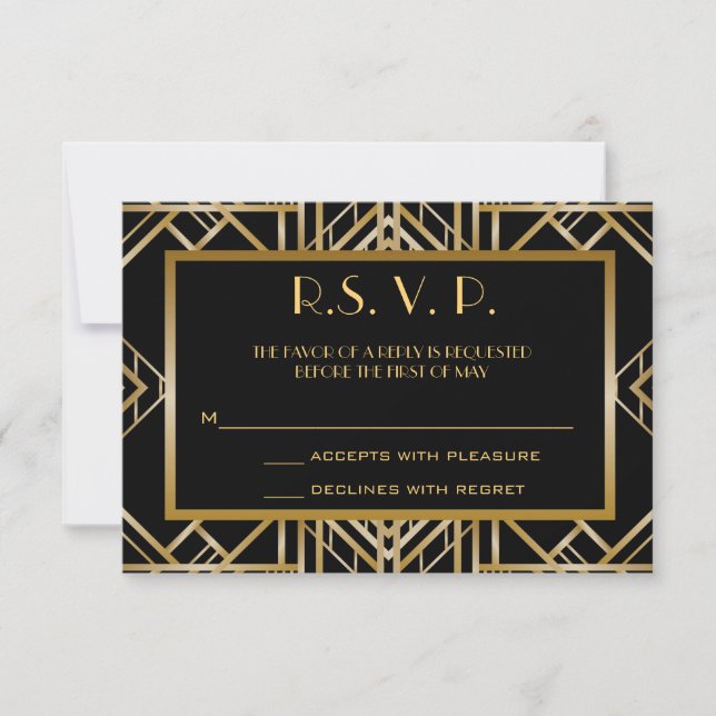 Great Gatsby Art Déco Hochzeitskarten UAWG RSVP Karte (Vorderseite)