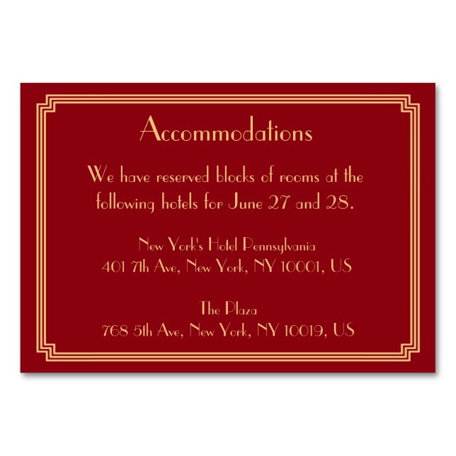 Great Gatsby Art Deco Red Wedding Unterkunft Tischnummer (Vorderseite)