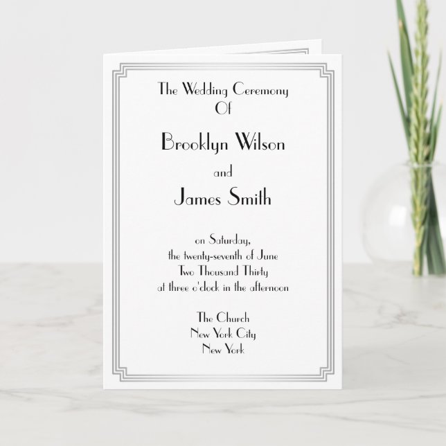 Great Gatsby Art Deco Silver Wedding Programme (Vorderseite)