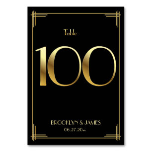 Great Gatsby Art Deco Tischnummer 100 Gold Black