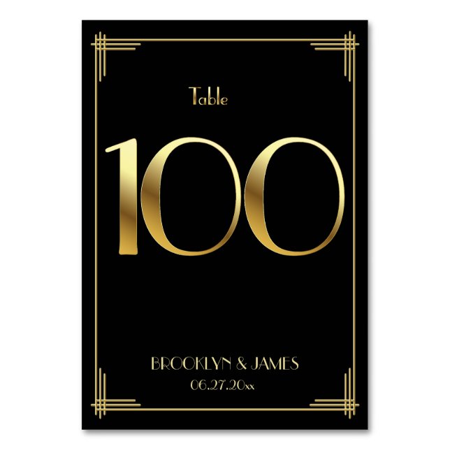 Great Gatsby Art Deco Tischnummer 100 Gold Black (Vorderseite)