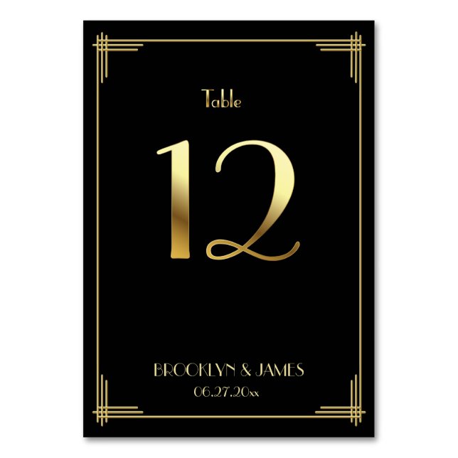 Great Gatsby Art Deco Tischnummer 12 Gold Black (Vorderseite)