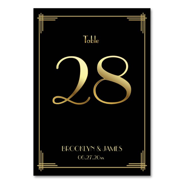 Great Gatsby Art Deco Tischnummer 28 Gold Black (Vorderseite)