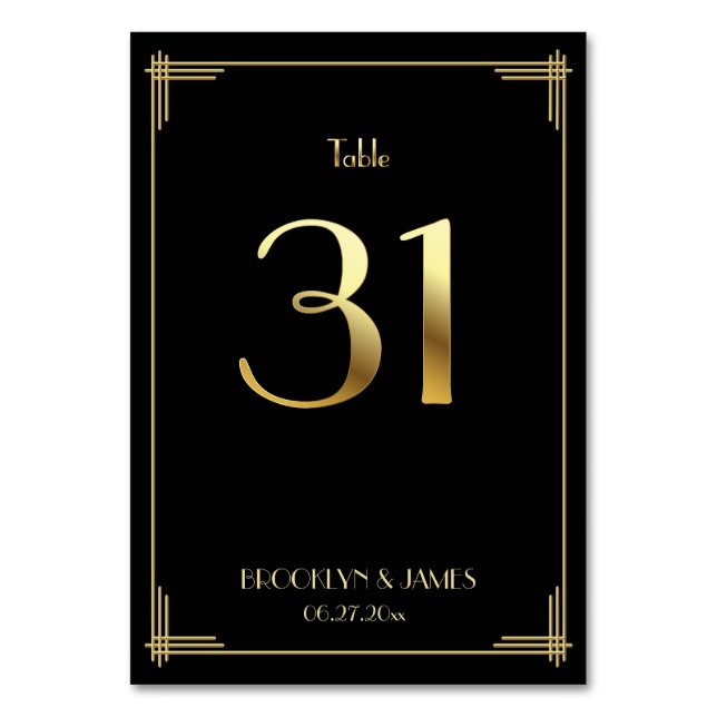 Great Gatsby Art Deco Tischnummer 31 Gold Black (Vorderseite)