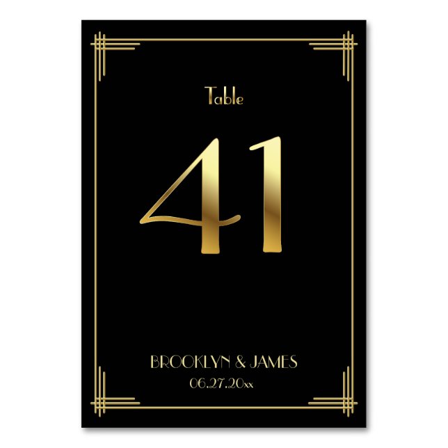 Great Gatsby Art Deco Tischnummer 41 Gold Black (Vorderseite)