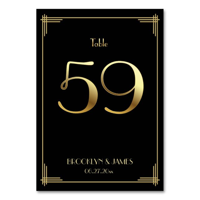 Great Gatsby Art Deco Tischnummer 59 Gold Black (Vorderseite)