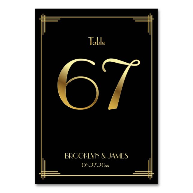 Great Gatsby Art Deco Tischnummer 67 Gold Black (Vorderseite)