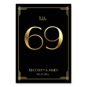 Great Gatsby Art Deco Tischnummer 69 Gold Black