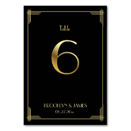 Great Gatsby Art Deco Tischnummer 6 Gold Schwarz