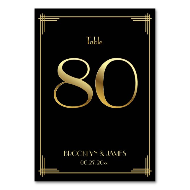 Great Gatsby Art Deco Tischnummer 80 Gold Black (Vorderseite)