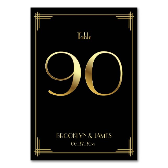 Great Gatsby Art Deco Tischnummer 90 Gold Black (Vorderseite)