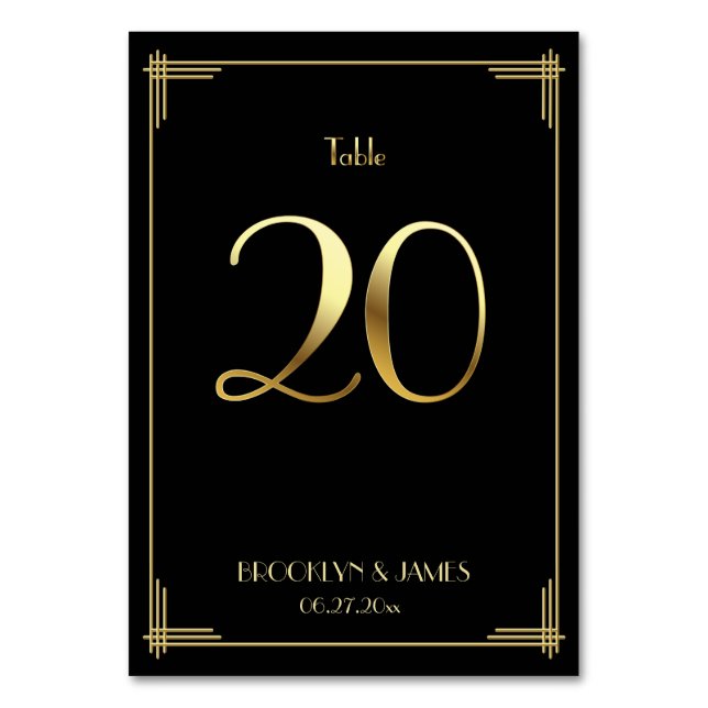 Great Gatsby Art Deco Tischnummer Gold 20 (Vorderseite)