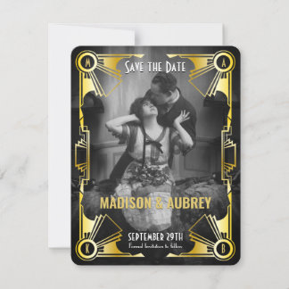 Great Gatsby Art Deco Wedding Gold & Black Foto Save The Date