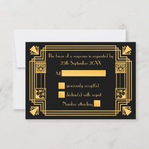 Great Gatsby Art Deco Wedding RSVP Karte