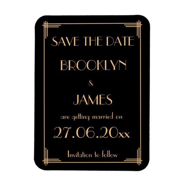 Great Gatsby Art Deco Wedding Save the Date Magnet (Vertikal)