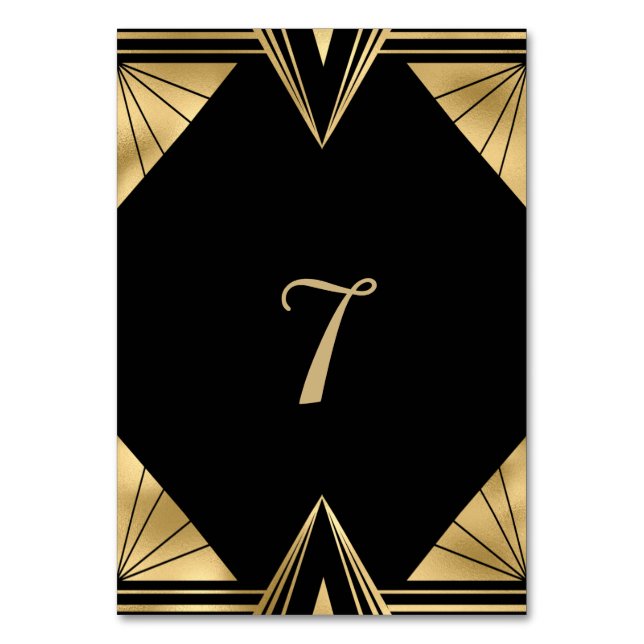 Great Gatsby Black and Gold Wedding Tischnummer (Vorderseite)