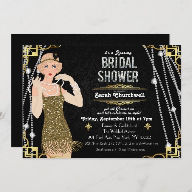 Great Gatsby Flapper Girl Bridal Dusche Einladung (Vorne/Hinten)