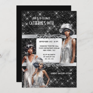 Great Gatsby Glatby Glaver Flapper Girls silber sc Einladung