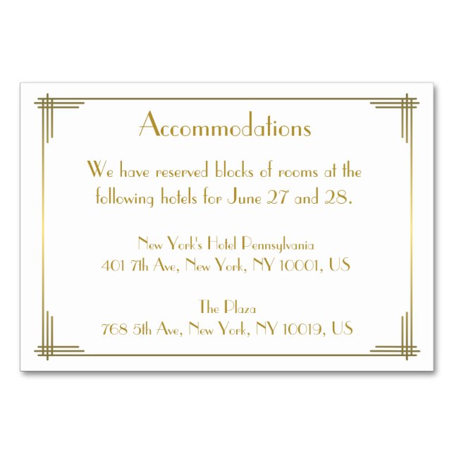 Great Gatsby Gold Art Deco Hochzeitsunterkunft Tischnummer (Vorderseite)