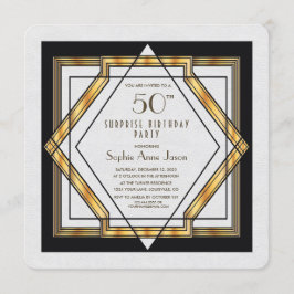 Great Gatsby Gold White Art Deco 50 Geburtstagspar Einladung
