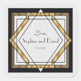 Great Gatsby Gold White Art Deco Hochzeit Quadratischer Aufkleber