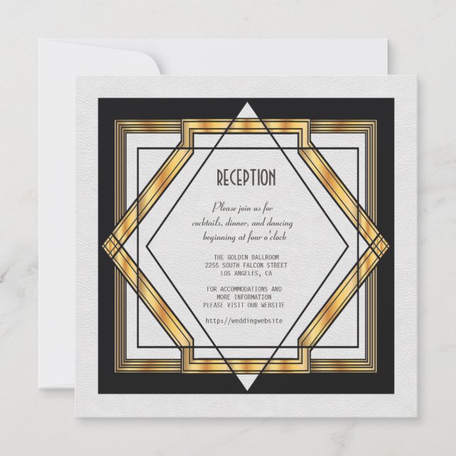 Great Gatsby Gold White Art Deco Hochzeitsempfang Einladung (Vorderseite)