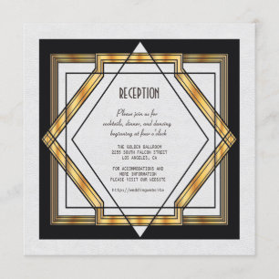 Great Gatsby Gold White Art Deco Hochzeitsempfang Einladung
