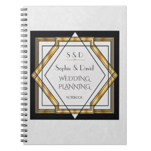Great Gatsby Gold White Art Deco Hochzeitsplaner Notizblock