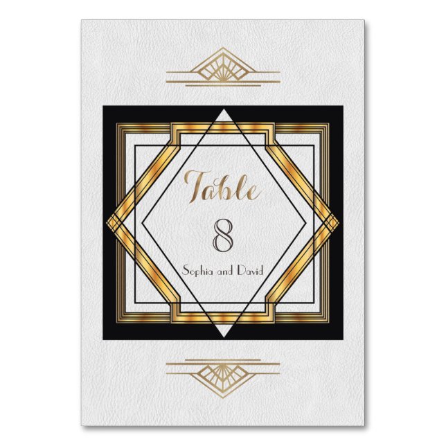 Great Gatsby Gold White Art Deco TISCHNUMMER (Vorderseite)