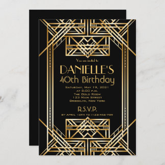 Great Gatsby Inspirred Art Deco Birthday Einladung
