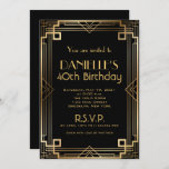 Great Gatsby Inspirred Art Deco Birthday Einladung<br><div class="desc">Black and gold 1920s art deco birthday einladung. Check out our matching response and reception cards.</div>