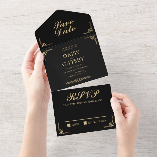 Great Gatsby Save the Date UAWG All In One Einladung (Abreißen)