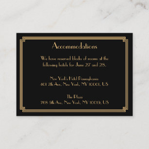 Great Gatsby Schwarze Hochzeitsunterkunftskarten Begleitkarte