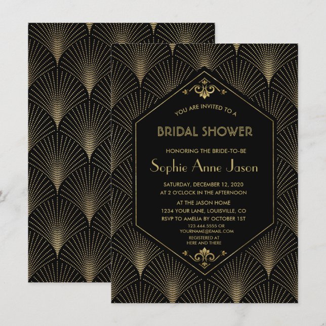 Great Gatsby Vintag Art Deco Brautparty Einladung (Vorne/Hinten)