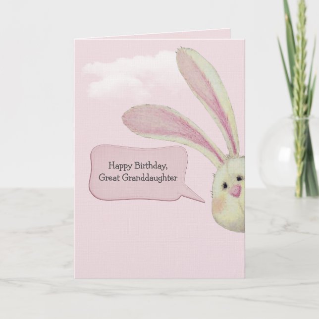 Great Granddaughter Birthday Bunny On Pink Karte (Vorderseite)