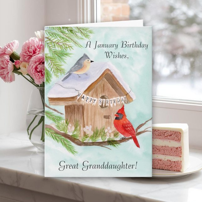 Great Granddaughter Happy January Birthday Birds Karte (Von Creator hochgeladen)