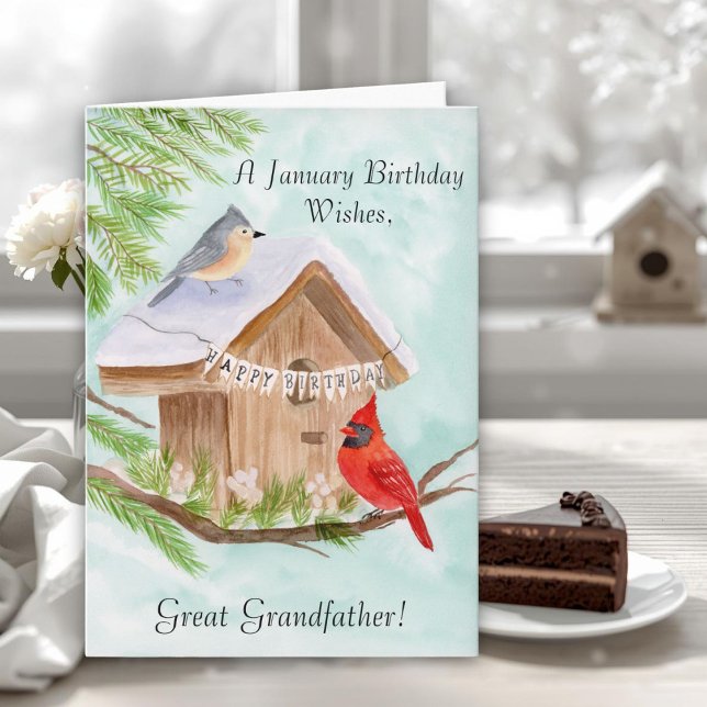 Great Grandfather Happy January Birthday Birds Karte (Von Creator hochgeladen)