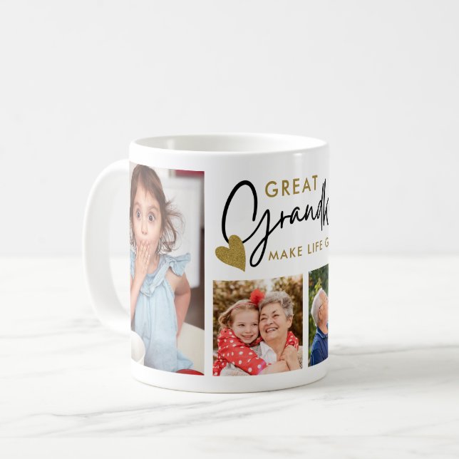 Great Grandkids Make Life Grand 4 Photo Collage Kaffeetasse (Vorderseite Links)