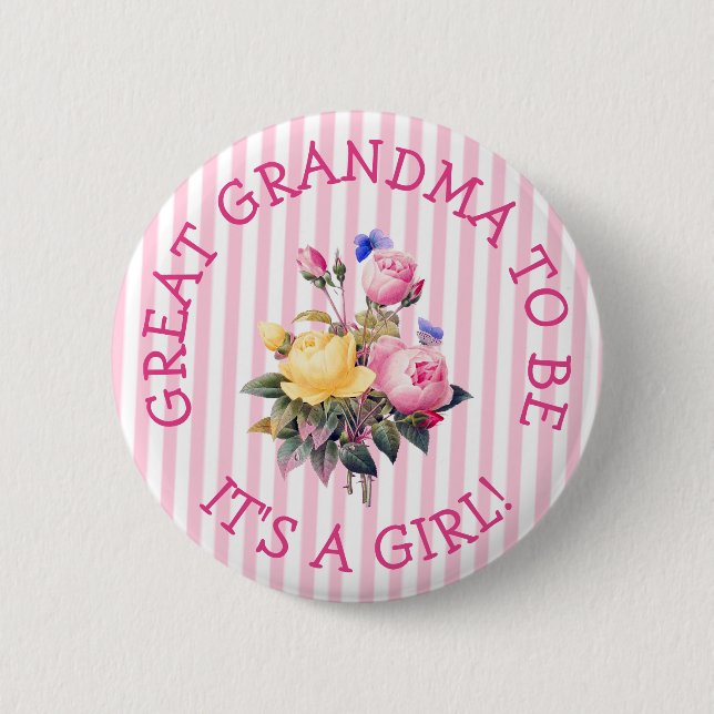 GREAT GRANDMA als rosa Bläserbaby-Showknopf Button (Vorderseite)