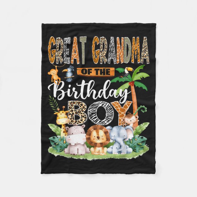 Great Grandma Of The Birthday Boy Jungle Safari An Fleecedecke (Vorderseite)