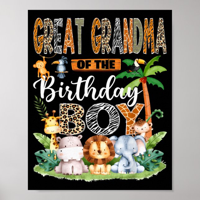 Great Grandma Of The Birthday Boy Jungle Safari An Poster (Vorne)