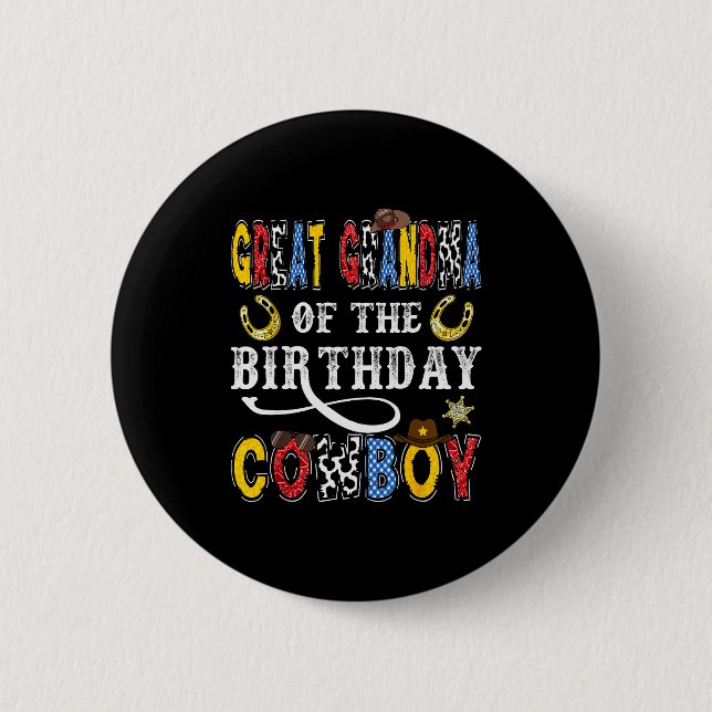 Great Grandma Of The Birthday Cowboy Western Rodeo Button (Vorderseite)