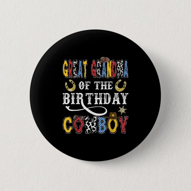 Great Grandma Of The Birthday Cowboy Western Rodeo Button (Vorderseite)