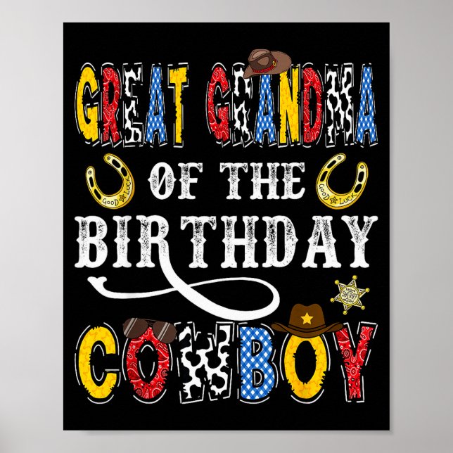 Great Grandma Of The Birthday Cowboy Western Rodeo Poster (Vorne)