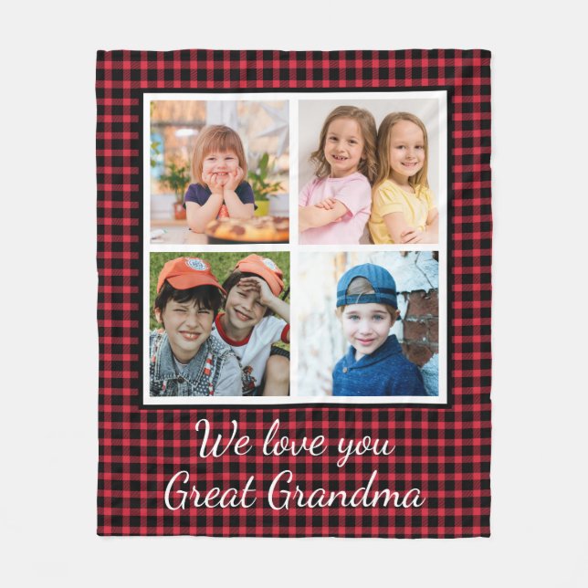 Great Grandma Red Buffalo Plaid 4 Photo Collage  Fleecedecke (Vorderseite)