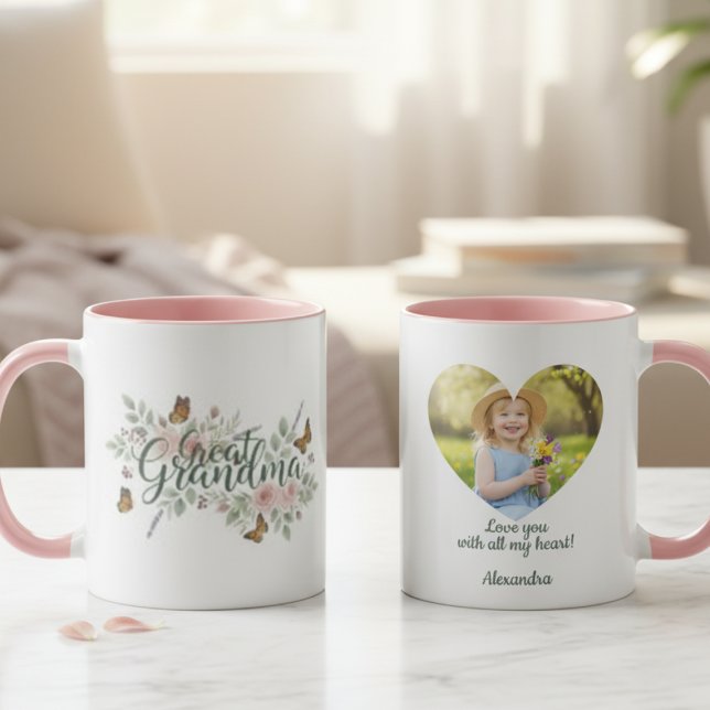 Great Grandma Watercolor Floral Tasse (Great Grandma photo coffee mug
)